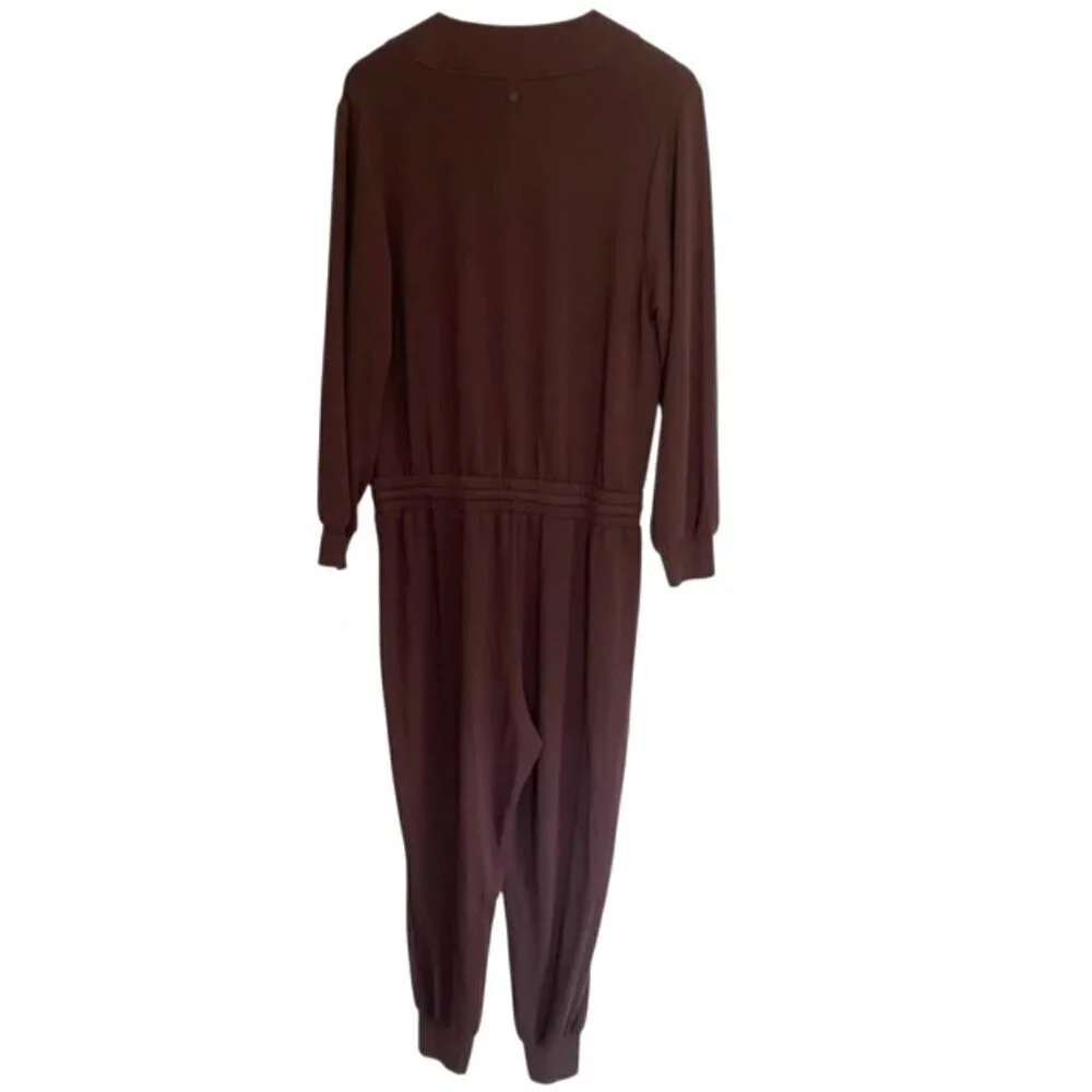 Calia by Carrie Underwood Brown Shawl Collar Jumpsuit Large
